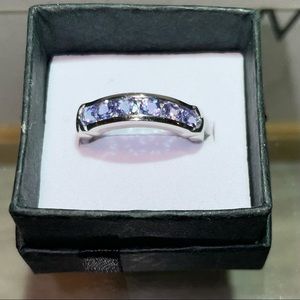 Vintage 10K White Gold Tanzanite Bar Ring - size 8